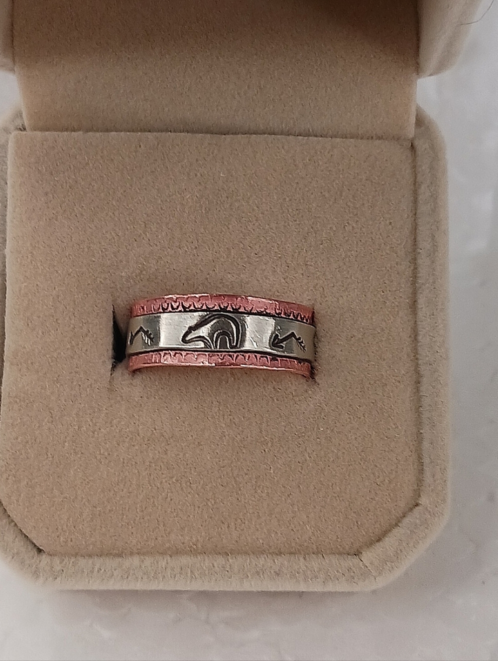 Navajo Signed Native American Ring TA Begay Copper Nickle Handmade Bear Arrows - Picture 3 of 17